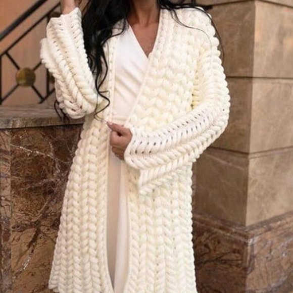 White Chunky Knit Oversized Cardigan - Picture 4 of 5